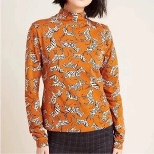Anthropologie Orange Zebra Print Long Sleeve Top